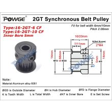 Powge GT2-16T Pulley 6mm